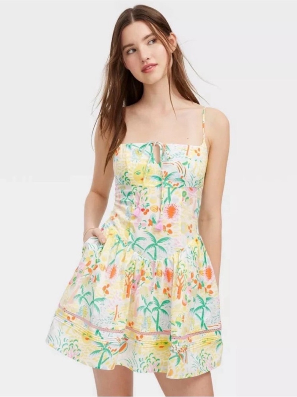Roller Rabbit Yellow Tropical Print Mini Dress
